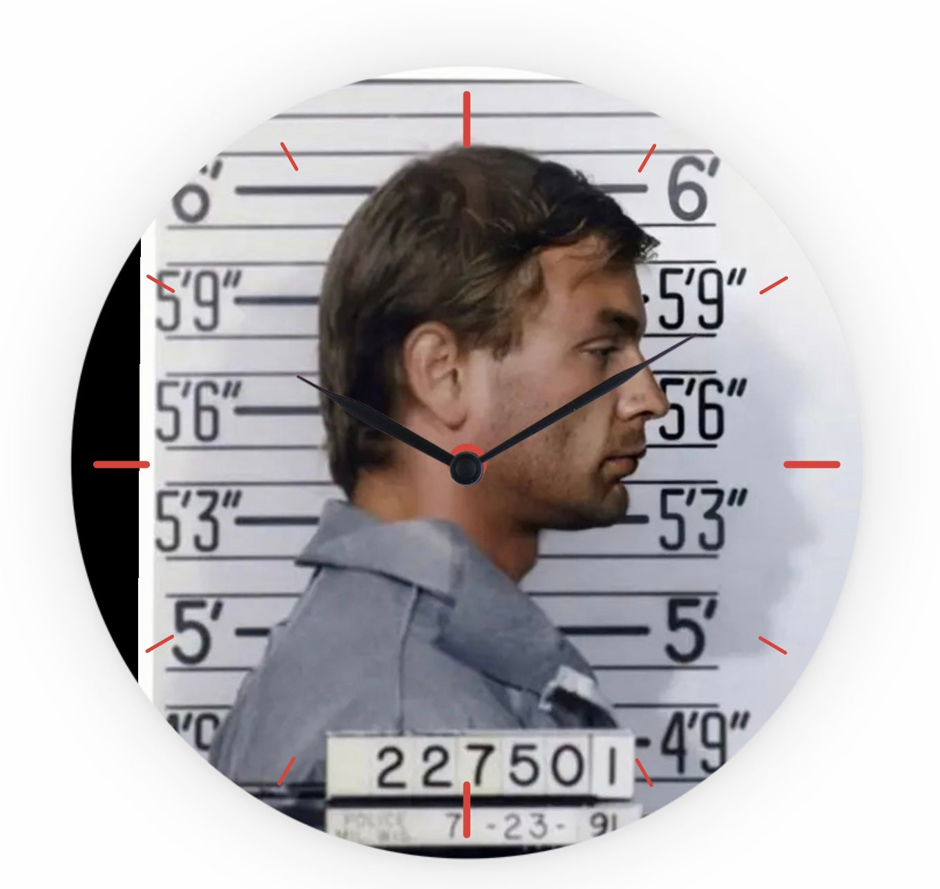 Jeffrey Dahmer Wall Clock mugshot from the side