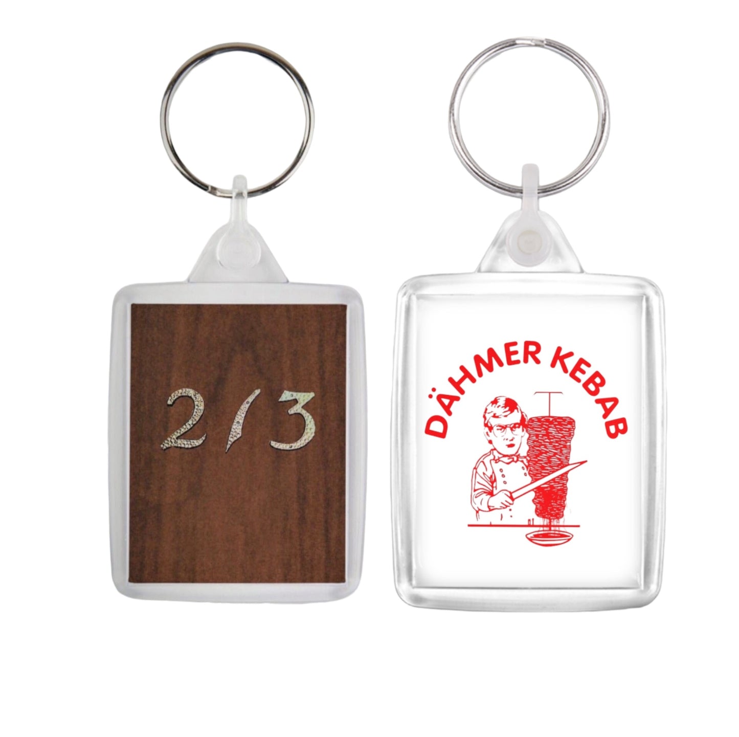 Jeffrey Dahmer keychain "Dähmer Kebab" with iconic 213 door on other side